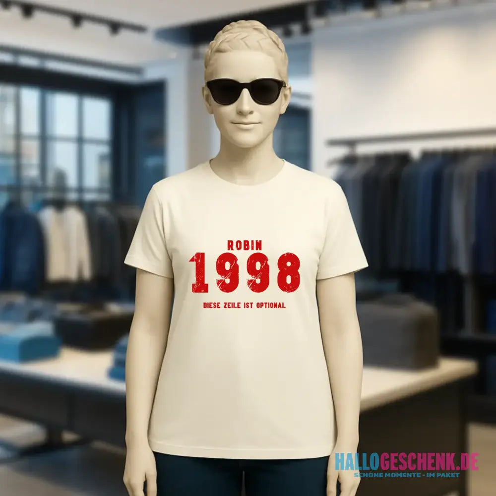 JAHRGANG mit NAME + WUNSCHTEXT • Ladies Premium T-Shirt XS-2XL aus Bio-Baumwolle für Damen • Exklusivdesign • personalisiert