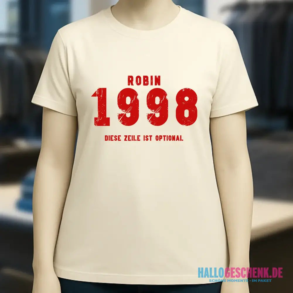JAHRGANG mit NAME + WUNSCHTEXT • Ladies Premium T-Shirt XS-2XL aus Bio-Baumwolle für Damen • Exklusivdesign • personalisiert