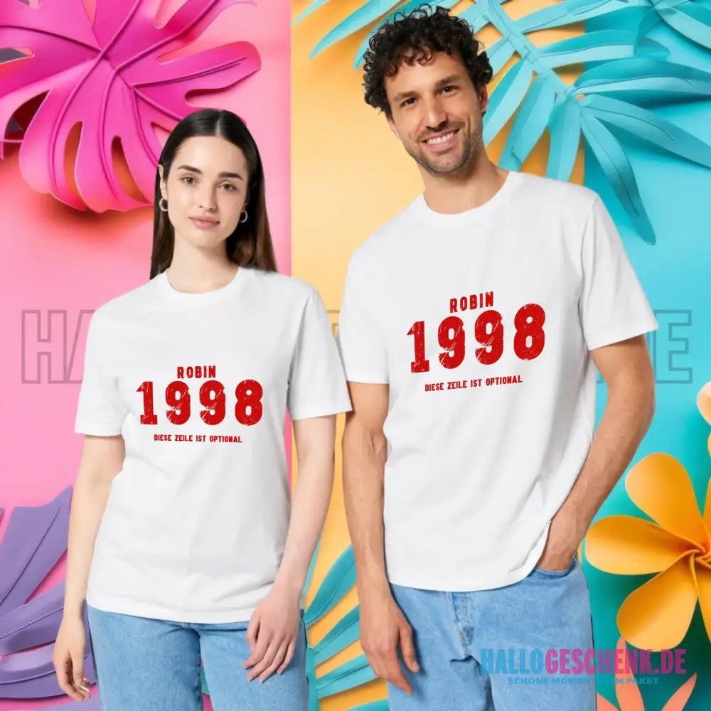 JAHRGANG mit NAME + WUNSCHTEXT • Unisex Premium T-Shirt XS-5XL aus Bio-Baumwolle für Damen & Herren • Exklusivdesign • personalisiert