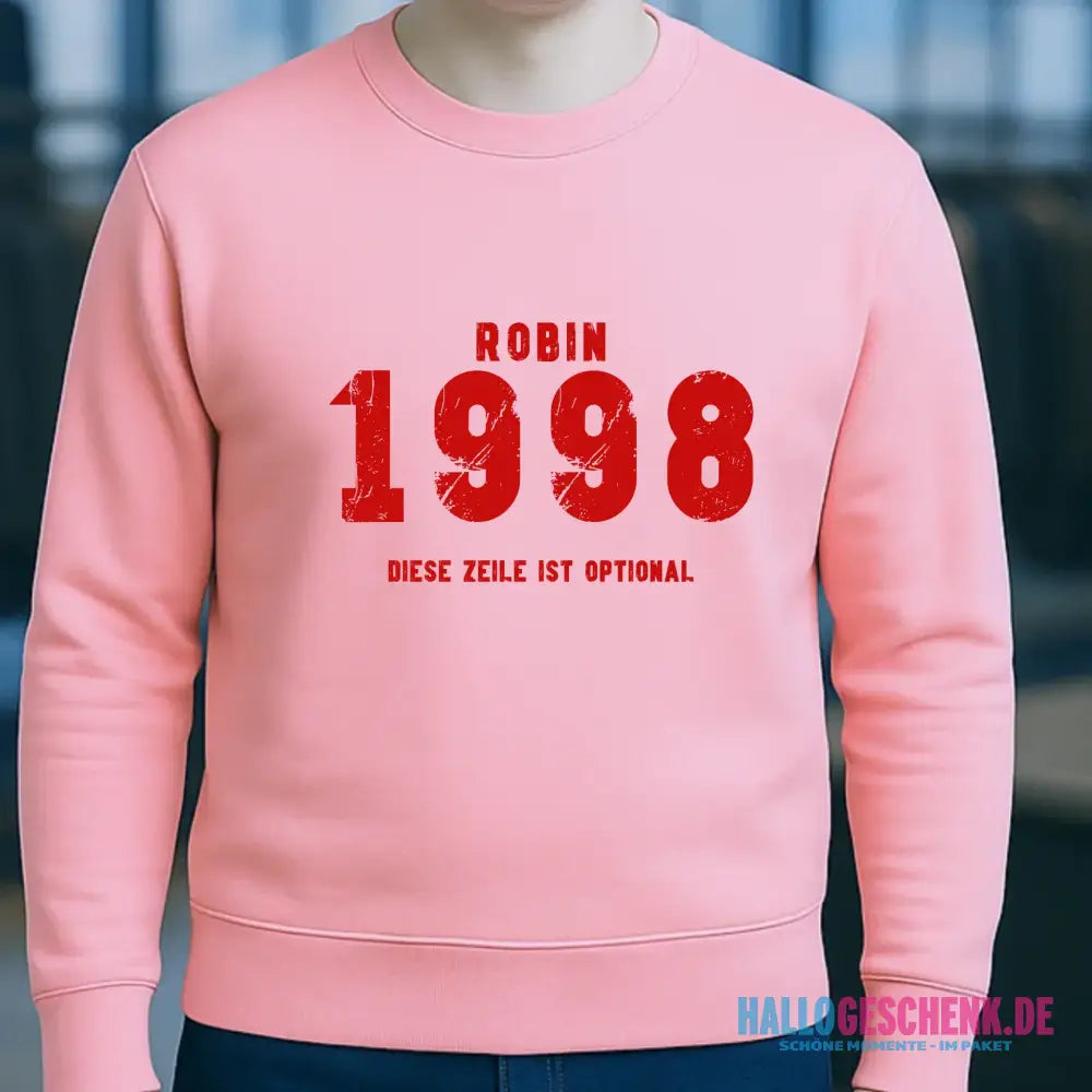 JAHRGANG mit NAME + WUNSCHTEXT • Unisex Sweatshirt Bio-Baumwolle in 4 Farben XS-3XL • personalisiert