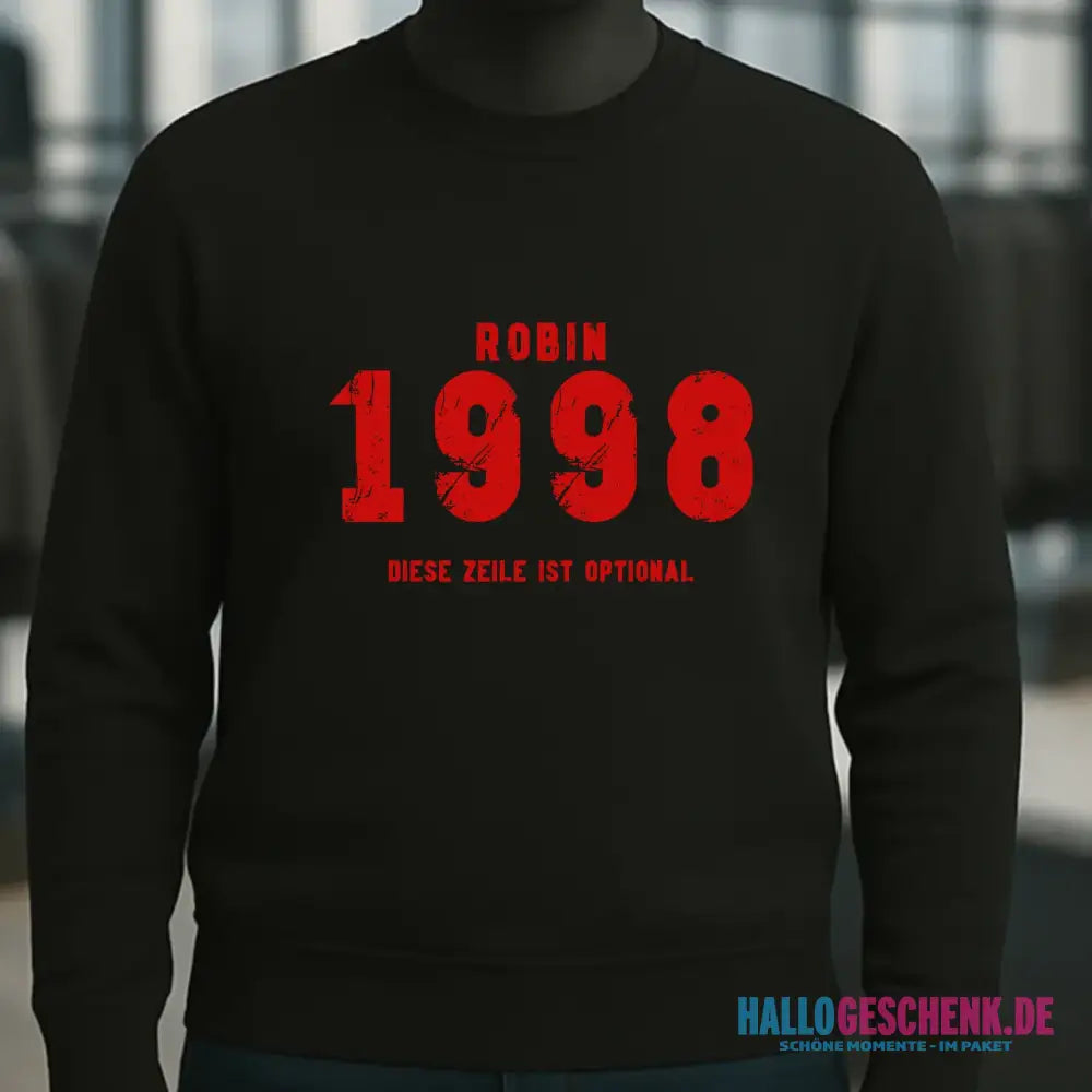 JAHRGANG mit NAME + WUNSCHTEXT • Unisex Sweatshirt Bio-Baumwolle in 4 Farben XS-3XL • personalisiert