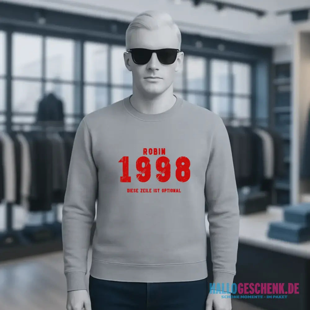 JAHRGANG mit NAME + WUNSCHTEXT • Unisex Sweatshirt Bio-Baumwolle in 4 Farben XS-3XL • personalisiert