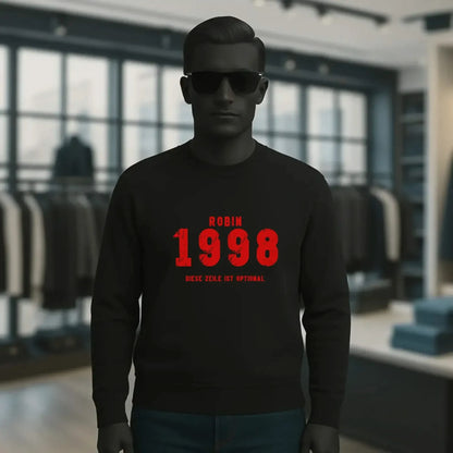 JAHRGANG mit NAME + WUNSCHTEXT • Unisex Sweatshirt Bio-Baumwolle in 4 Farben XS-3XL • personalisiert