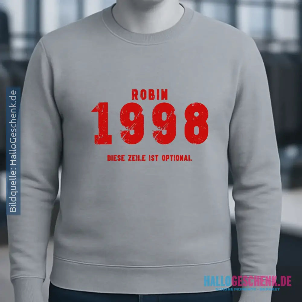 JAHRGANG mit NAME + WUNSCHTEXT • Unisex Sweatshirt Bio-Baumwolle in 4 Farben XS-3XL • personalisiert
