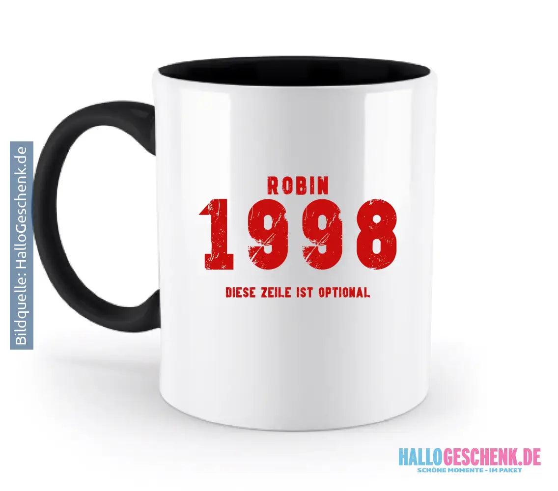 JAHRGANG mit NAME + WUNSCHTEXT • zweifarbige Tasse • Exklusivdesign • personalisiert - zweifarbige Tasse