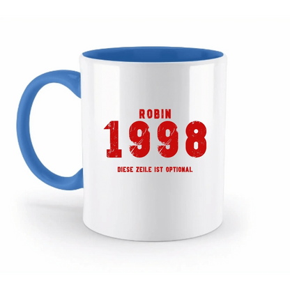JAHRGANG mit NAME + WUNSCHTEXT • zweifarbige Tasse • Exklusivdesign • personalisiert