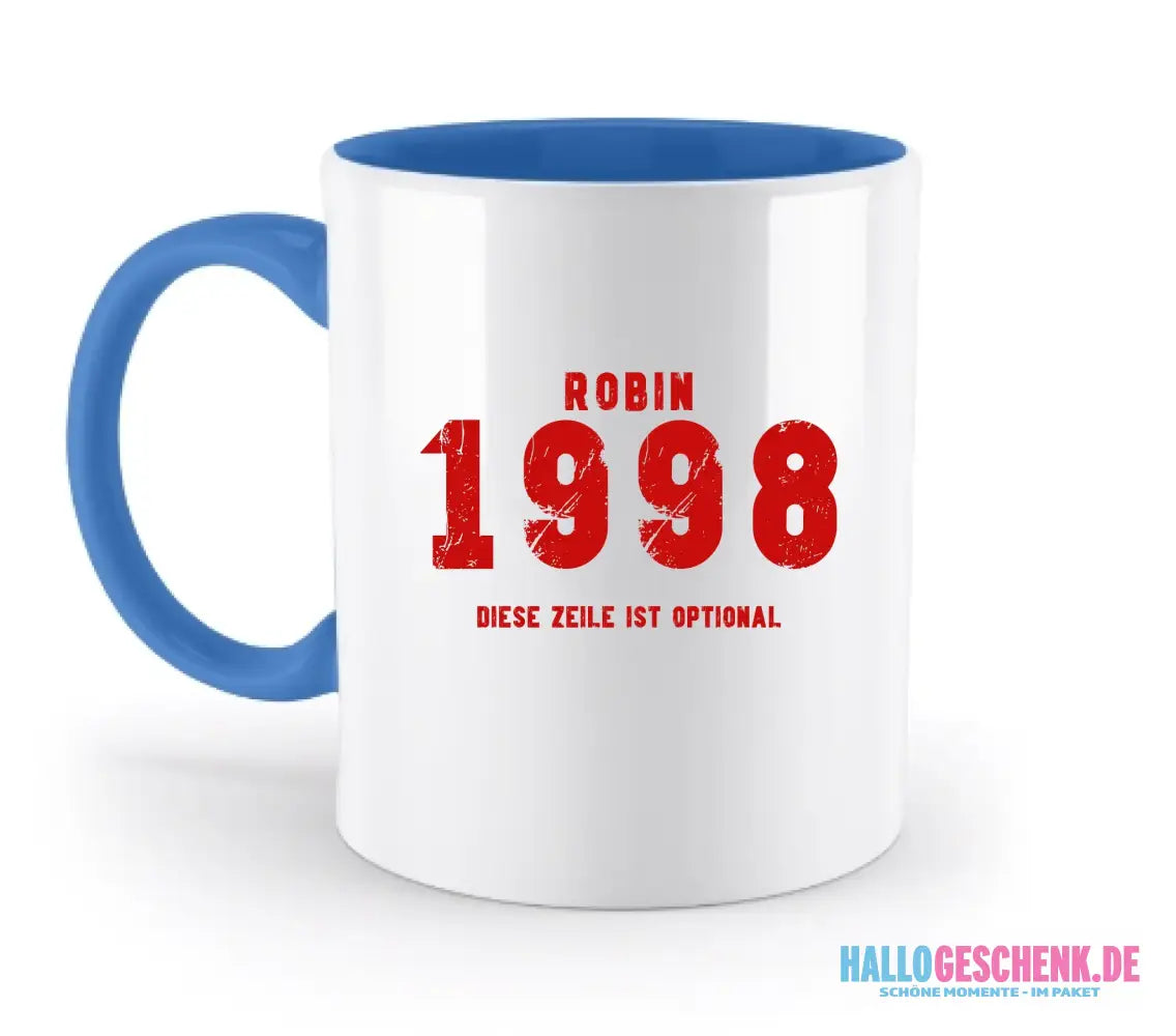 JAHRGANG mit NAME + WUNSCHTEXT • zweifarbige Tasse • Exklusivdesign • personalisiert - zweifarbige Tasse
