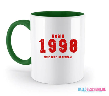 JAHRGANG mit NAME + WUNSCHTEXT • zweifarbige Tasse • Exklusivdesign • personalisiert - zweifarbige Tasse