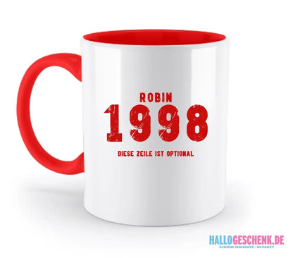 JAHRGANG mit NAME + WUNSCHTEXT • zweifarbige Tasse • Exklusivdesign • personalisiert - zweifarbige Tasse