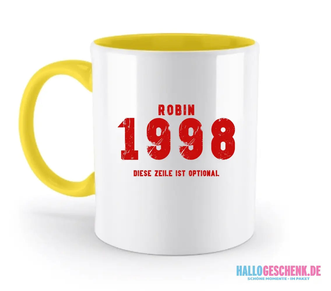 JAHRGANG mit NAME + WUNSCHTEXT • zweifarbige Tasse • Exklusivdesign • personalisiert - zweifarbige Tasse