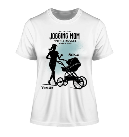 Jogging Mom mit Kinderwagen • Mama + Text • Wunschnamen • Ladies Premium T-Shirt XS - 2XL aus Bio - Baumwolle für Damen • Exklusivdesign • personalisiert von HalloGeschenk.de