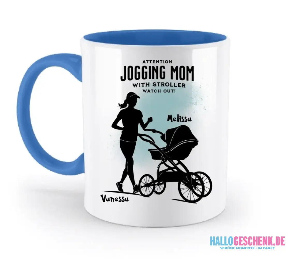 Jogging Mom mit Kinderwagen • Mama + Text • Wunschnamen • zweifarbige Tasse (spülmaschinengeeignet) • Exklusivdesign