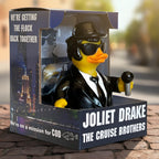 Schwarze lederähnliche gummiente joliet drake mit sonnenbrille, fedora und mikrofon von celebri ducks