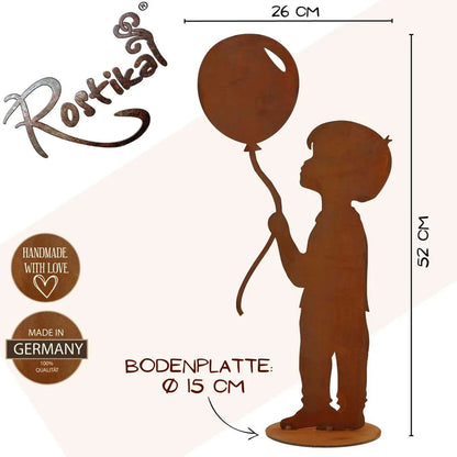 Junge mit Luftballon | Edelrost Gartendeko Figur von HalloGeschenk.de