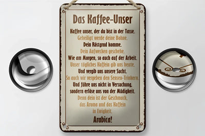 Vintage style blechschild kaffe unser mit beige und braun, kaffeetext in klassischer serif schrift 12x18cm