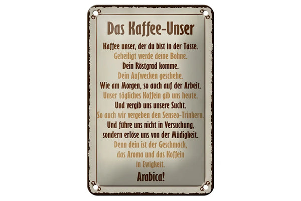 Vintage blechschild kaffe unser mit rostigem rahmen und brauner kaffeetext in 12x18 cm metall finish