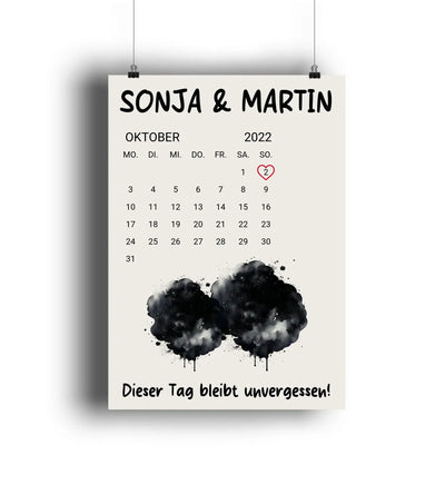 Ein minimalistischer cremefarbener wandkalender oktober 2022 mit schwarzen baummotiven und personalisierten namen oben