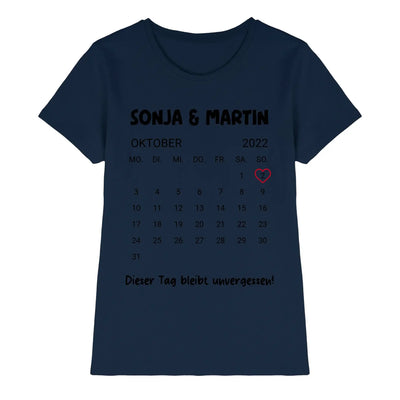 Navyblaues baumwollshirt mit schwarzem kalenderprint oktober 2022 und wunschdatum 2 sonja martin dieser tag bleibt unvergessen