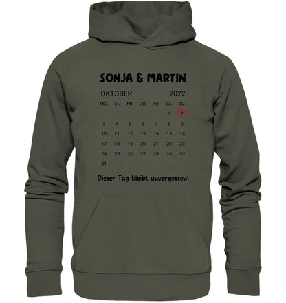 Kalender mit Wunschdatum • mehrere Artikel • ’Statement-Collection’ • Wunschtext • Mein Motiv - Unisex Hoodie • Bio
