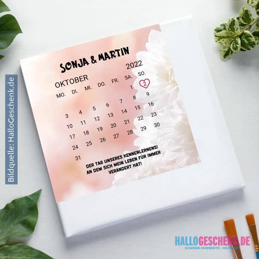 KALENDER-MOTIV mit Datum & Wunschtext • Leinwand 50x50 cm • personalisierbar - Leinwand auf Holzkeilrahmen / Standard
