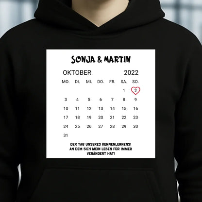 KALENDER-MOTIV mit Datum & Wunschtext • Unisex Hoodie für Damen & Herren • Bio • personalisiert