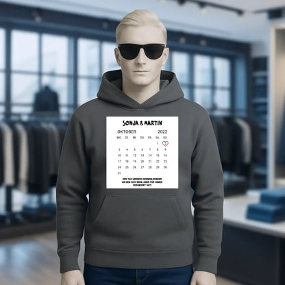 KALENDER-MOTIV mit Datum & Wunschtext • Unisex Hoodie für Damen & Herren • Bio • personalisiert