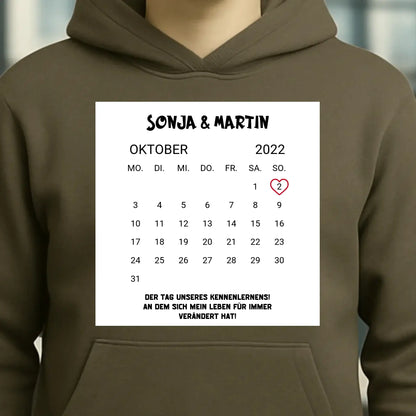 KALENDER-MOTIV mit Datum & Wunschtext • Unisex Hoodie für Damen & Herren • Bio • personalisiert