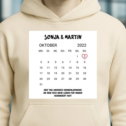KALENDER-MOTIV mit Datum & Wunschtext • Unisex Hoodie für Damen & Herren • Bio • personalisiert