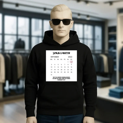 KALENDER-MOTIV mit Datum & Wunschtext • Unisex Hoodie für Damen & Herren • Bio • personalisiert