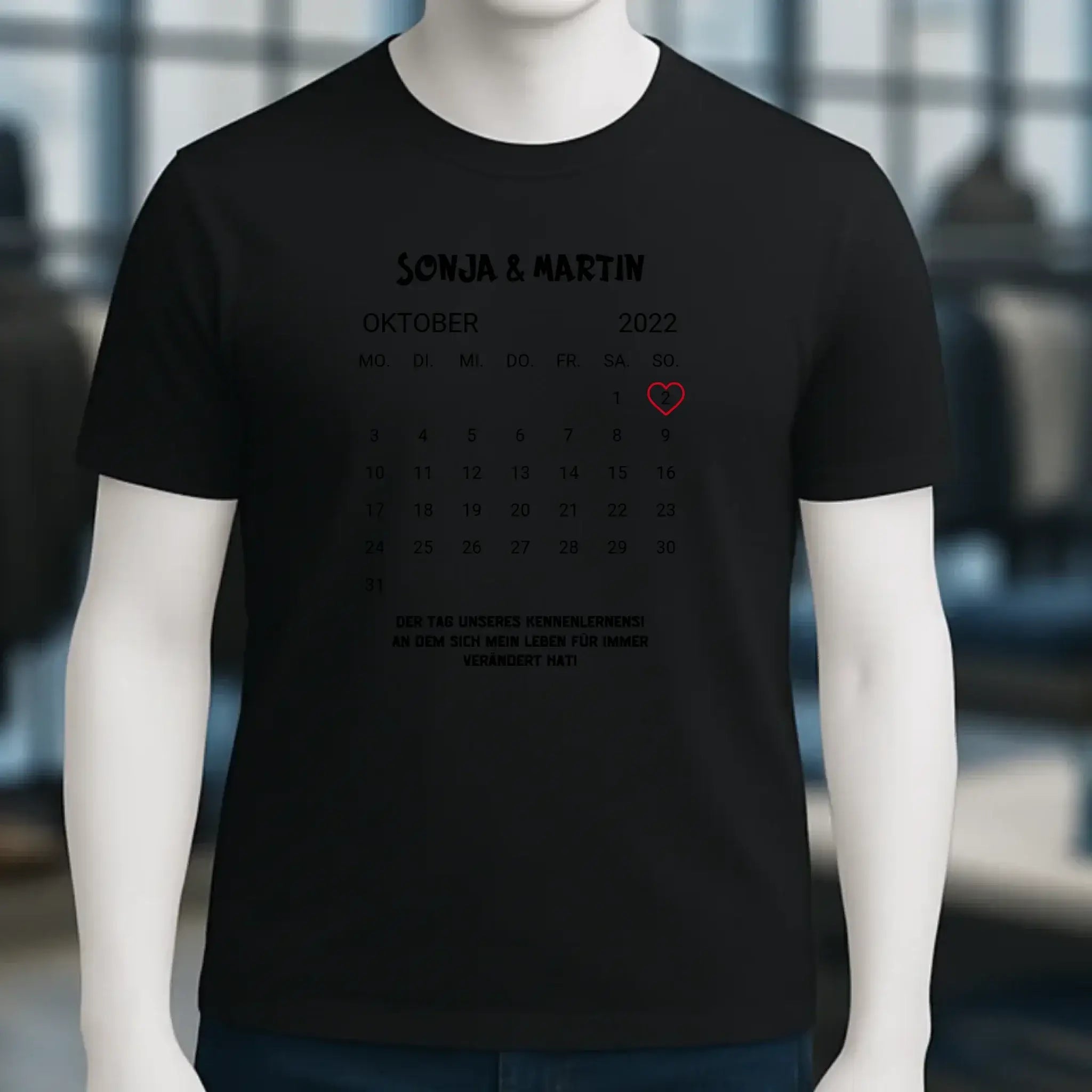 KALENDER-MOTIV mit Datum & Wunschtext • Unisex T-Shirt für Damen & Herren • Bio • personalisiert