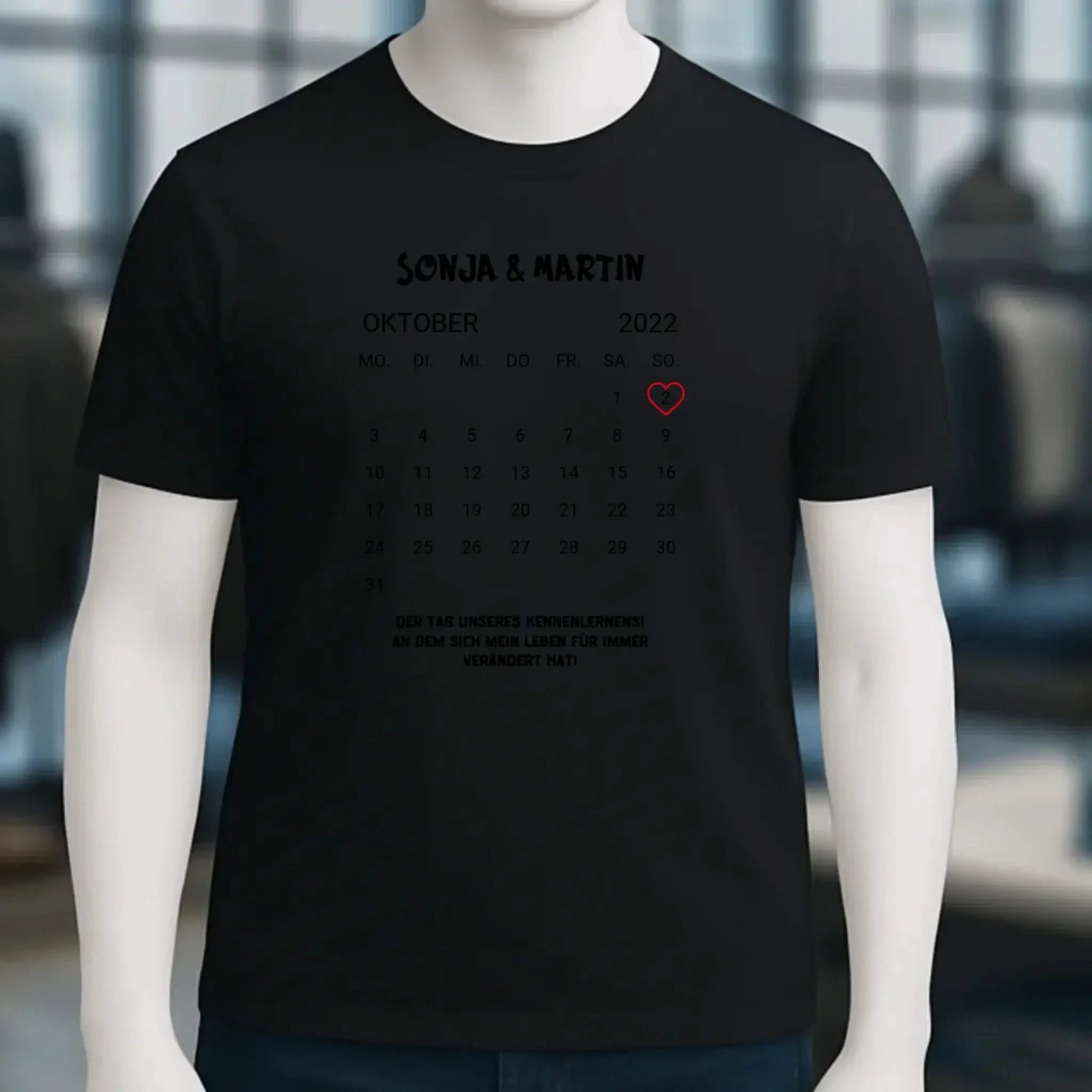 KALENDER-MOTIV mit Datum & Wunschtext • Unisex T-Shirt für Damen & Herren • Bio • personalisiert