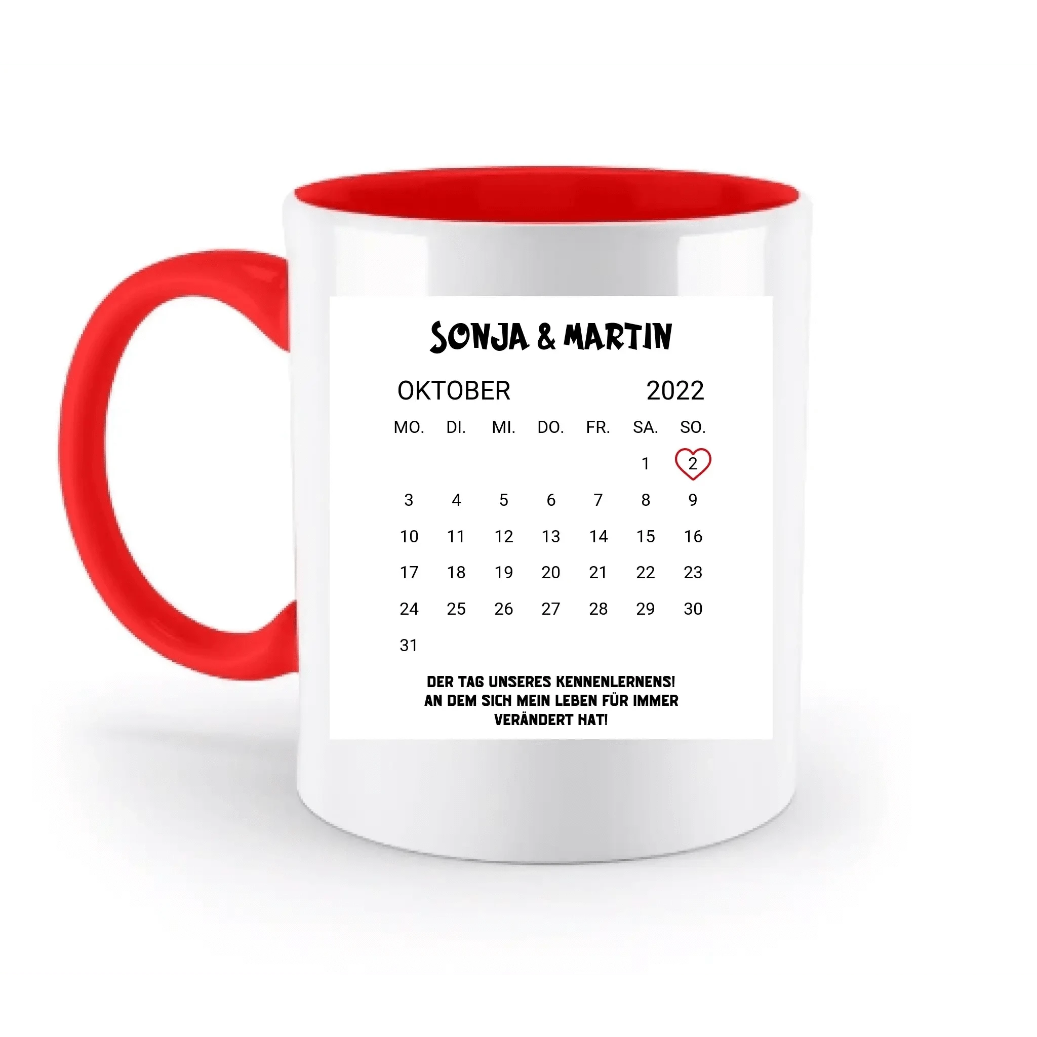 KALENDER-MOTIV mit Datum & Wunschtext • zweifarbige Tasse • Exklusivdesign • personalisiert