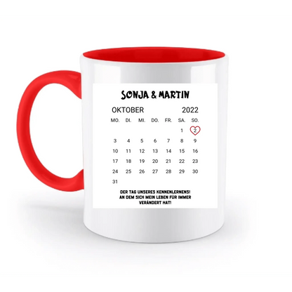KALENDER-MOTIV mit Datum & Wunschtext • zweifarbige Tasse • Exklusivdesign • personalisiert