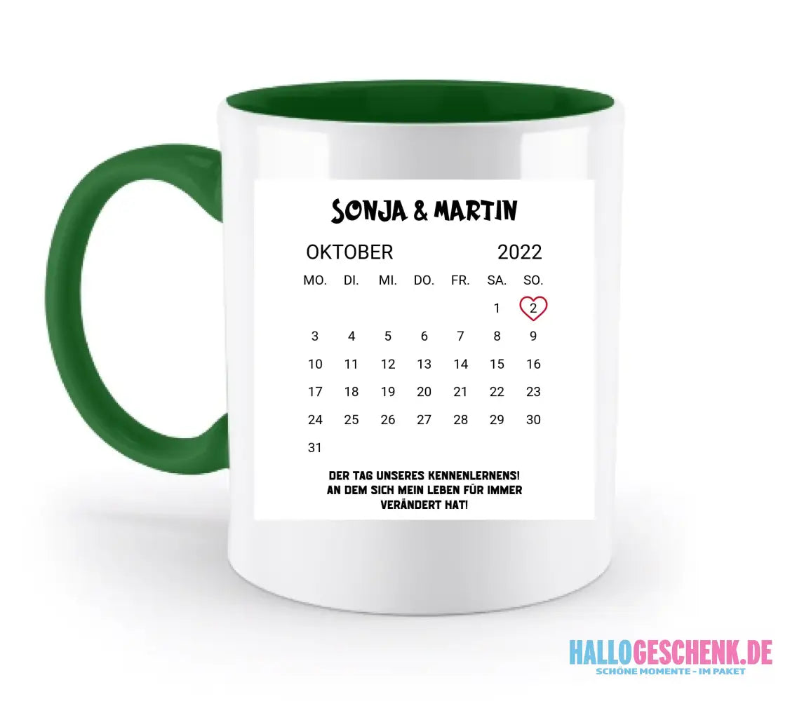 KALENDER-MOTIV mit Datum & Wunschtext • zweifarbige Tasse • Exklusivdesign • personalisiert - zweifarbige Tasse