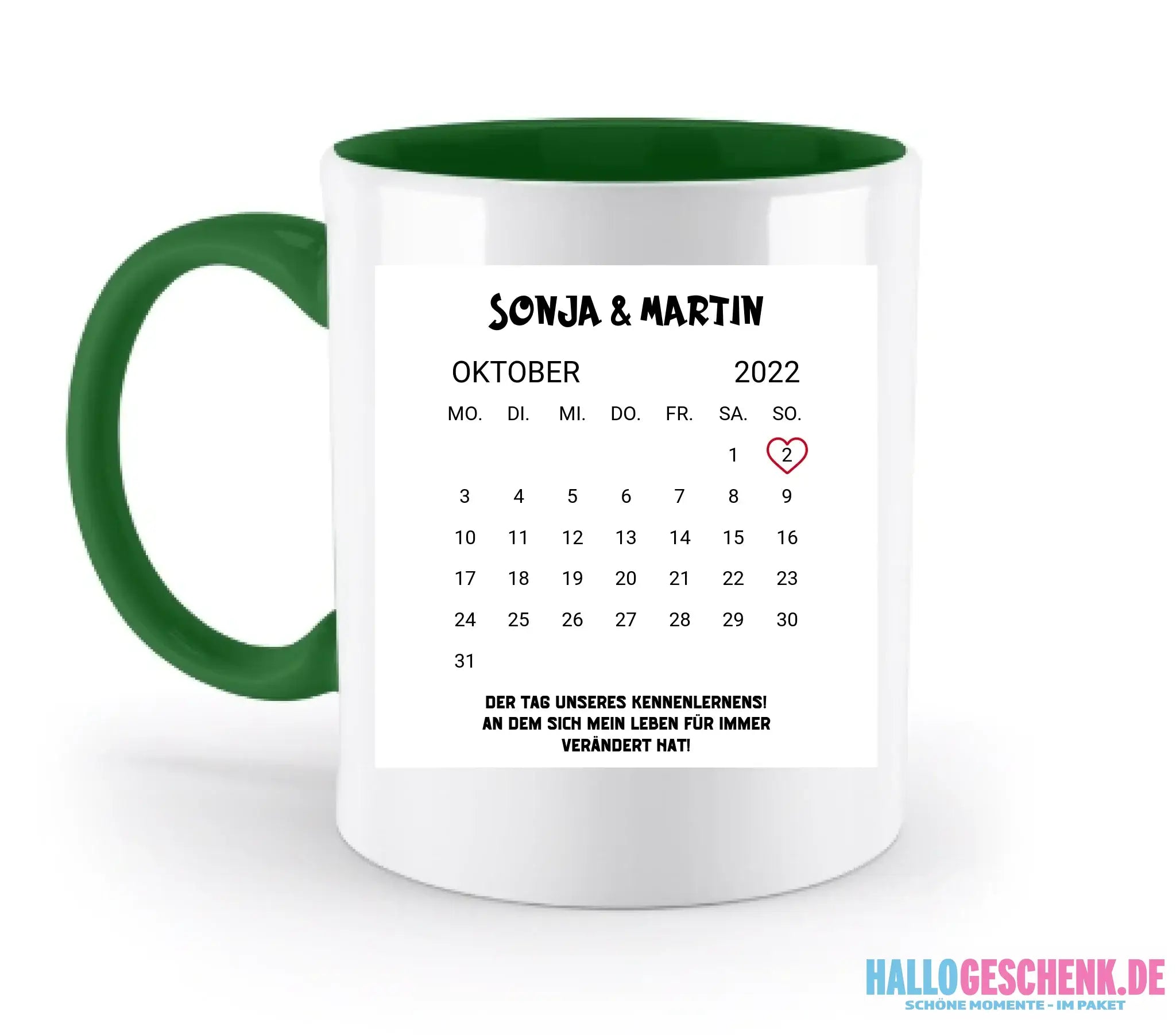 KALENDER-MOTIV mit Datum & Wunschtext • zweifarbige Tasse • Exklusivdesign • personalisiert - zweifarbige Tasse