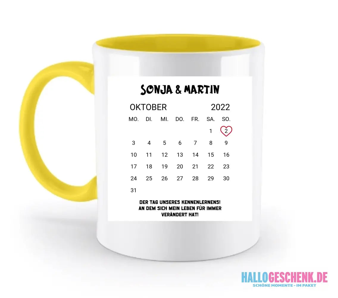 KALENDER-MOTIV mit Datum & Wunschtext • zweifarbige Tasse • Exklusivdesign • personalisiert - zweifarbige Tasse