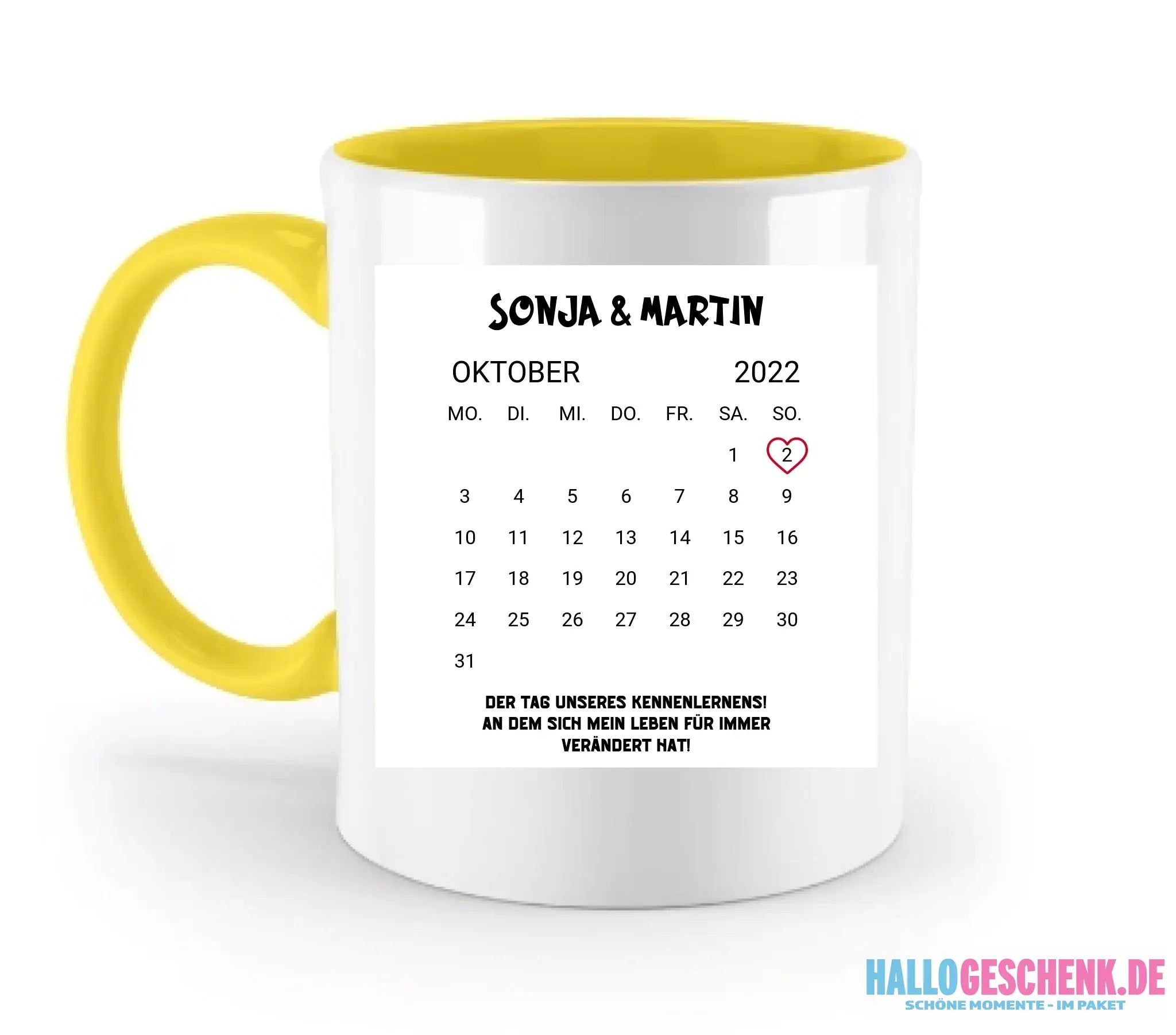 KALENDER-MOTIV mit Datum & Wunschtext • zweifarbige Tasse • Exklusivdesign • personalisiert - zweifarbige Tasse