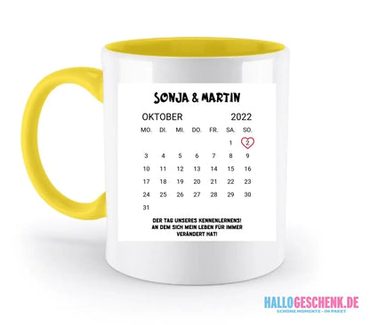 KALENDER-MOTIV mit Datum & Wunschtext • zweifarbige Tasse • Exklusivdesign • personalisiert - zweifarbige Tasse