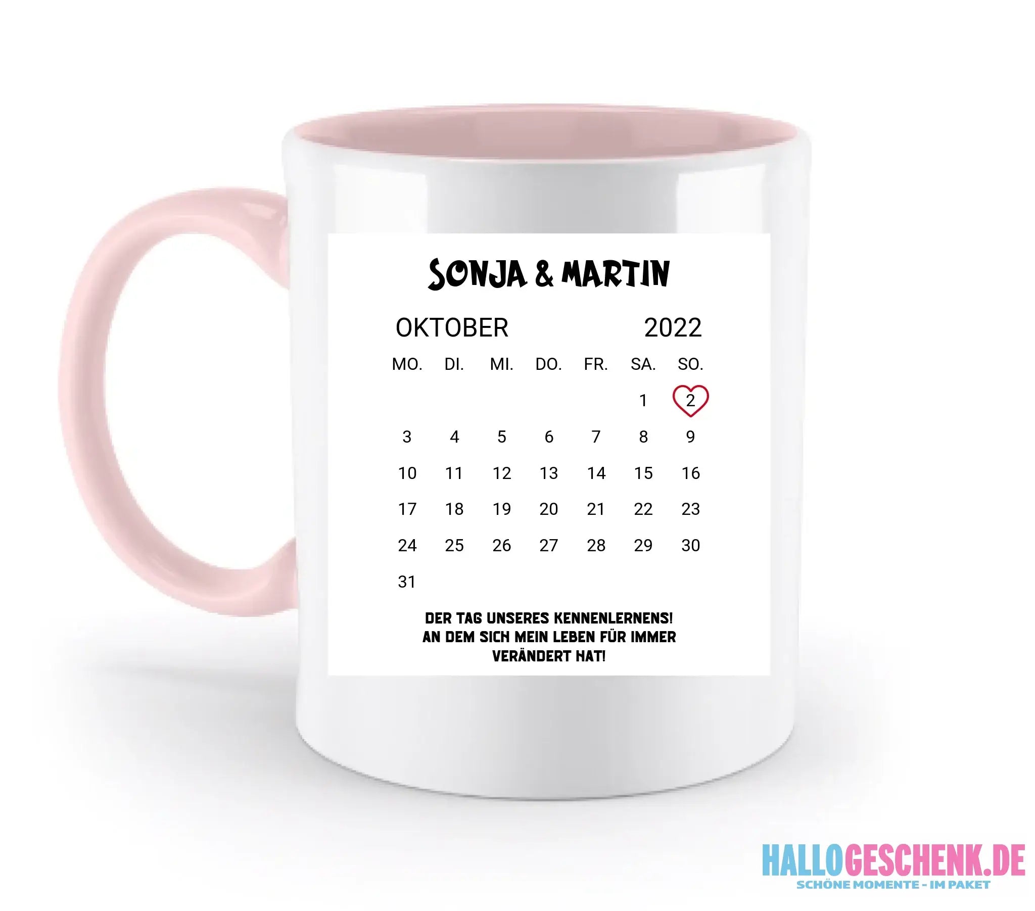 KALENDER-MOTIV mit Datum & Wunschtext • zweifarbige Tasse • Exklusivdesign • personalisiert - zweifarbige Tasse