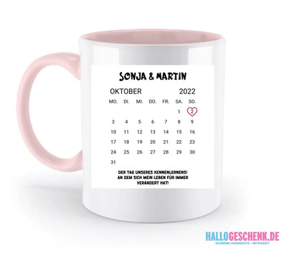 KALENDER-MOTIV mit Datum & Wunschtext • zweifarbige Tasse • Exklusivdesign • personalisiert - zweifarbige Tasse