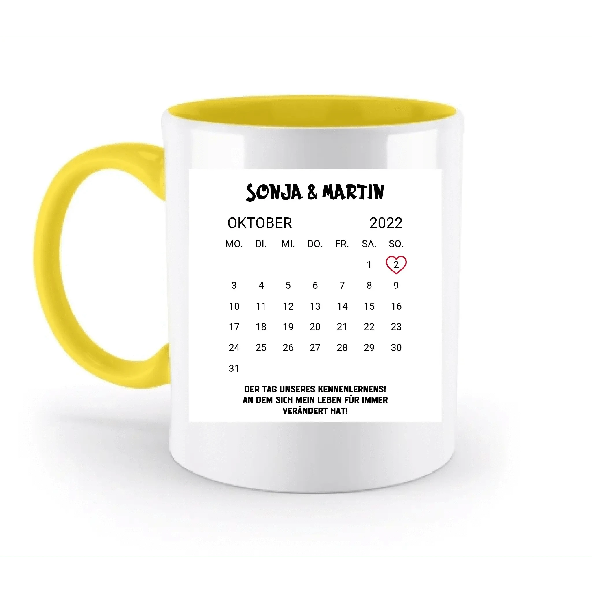 KALENDER-MOTIV mit Datum & Wunschtext • zweifarbige Tasse • Exklusivdesign • personalisiert