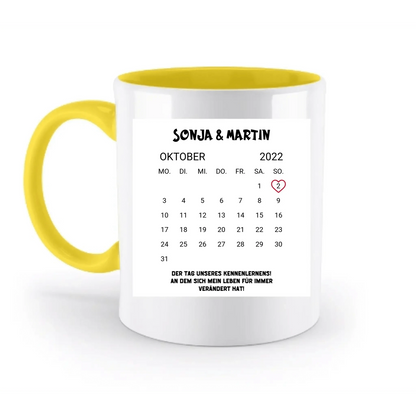 KALENDER-MOTIV mit Datum & Wunschtext • zweifarbige Tasse • Exklusivdesign • personalisiert