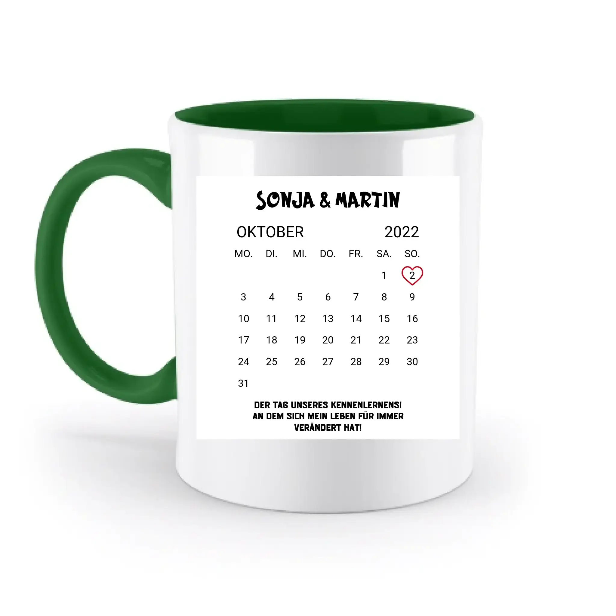 KALENDER-MOTIV mit Datum & Wunschtext • zweifarbige Tasse • Exklusivdesign • personalisiert
