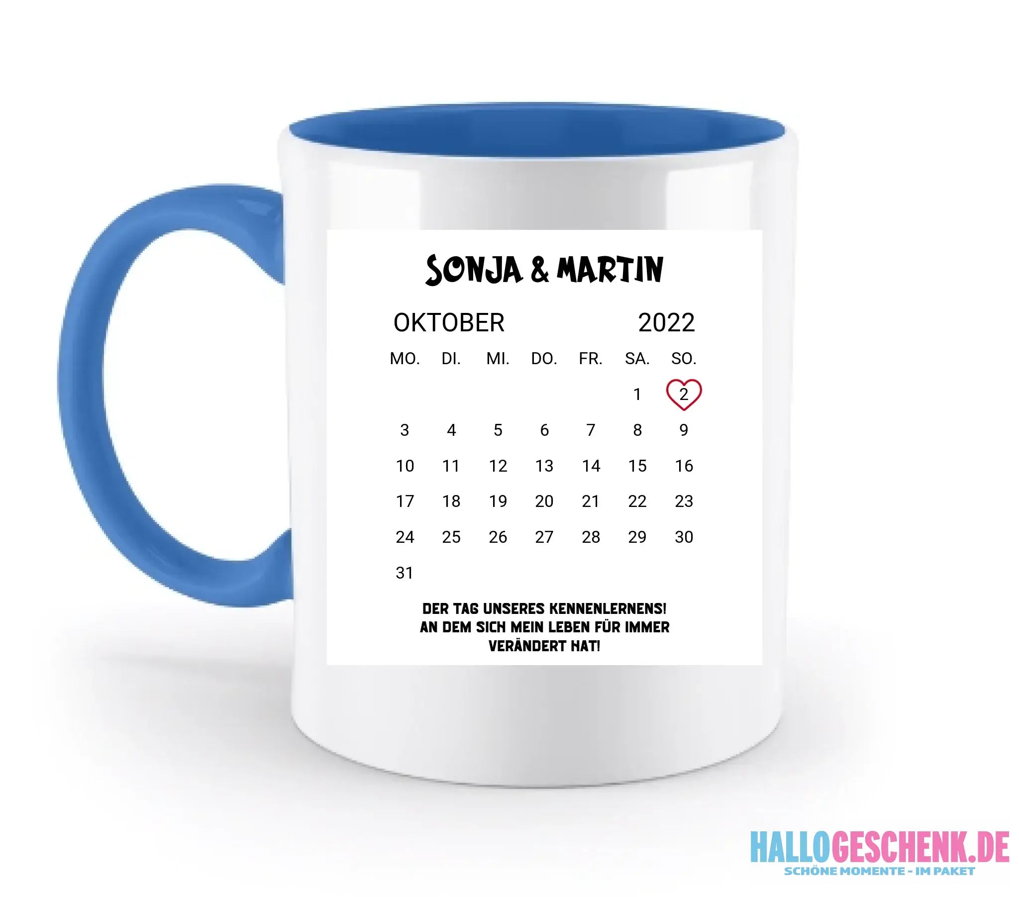 KALENDER-MOTIV mit Datum & Wunschtext • zweifarbige Tasse • Exklusivdesign • personalisiert - zweifarbige Tasse
