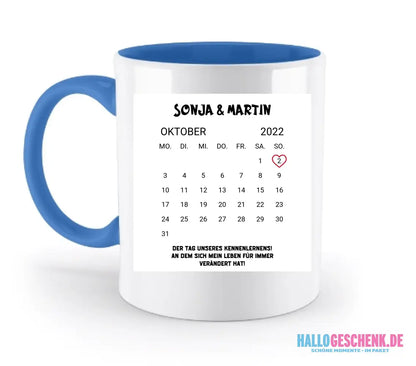 KALENDER-MOTIV mit Datum & Wunschtext • zweifarbige Tasse • Exklusivdesign • personalisiert - zweifarbige Tasse