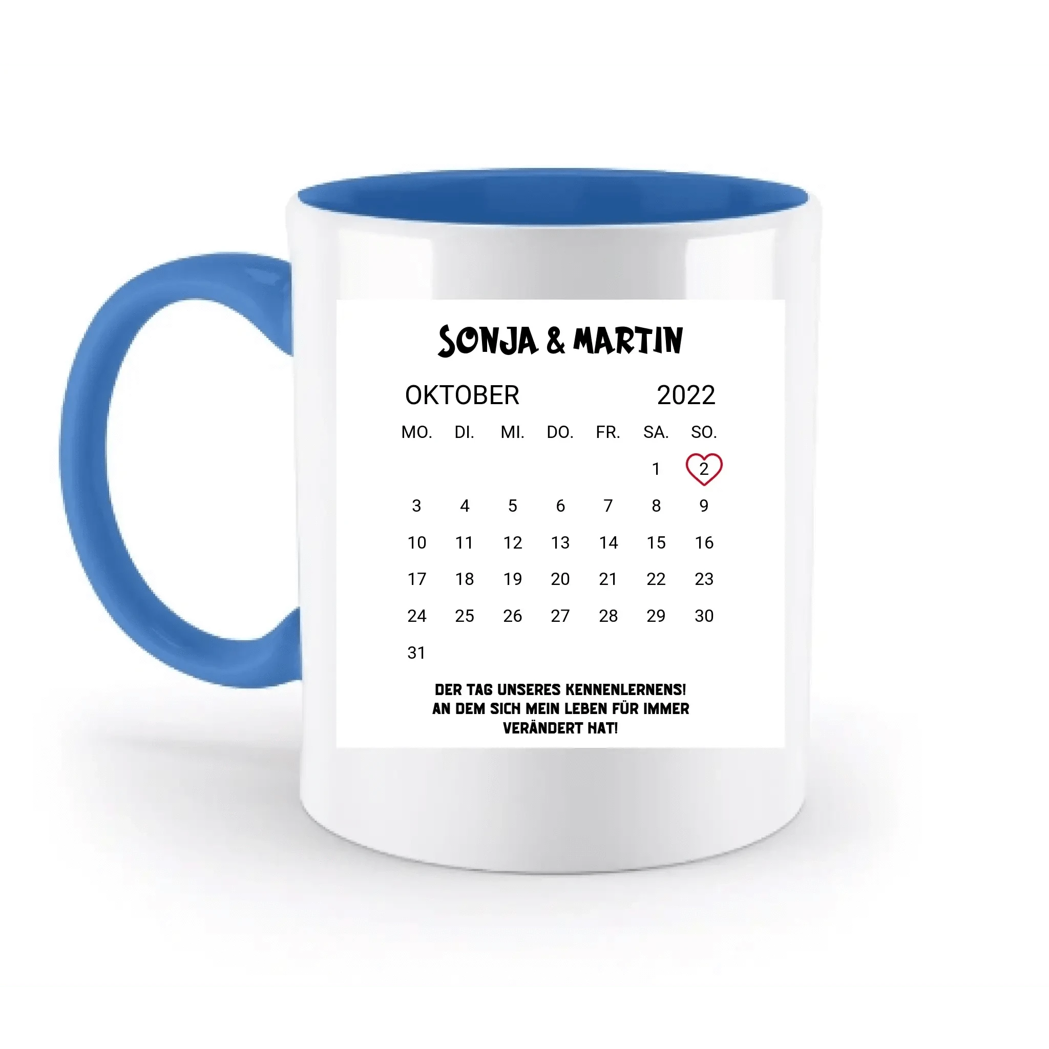 KALENDER-MOTIV mit Datum & Wunschtext • zweifarbige Tasse • Exklusivdesign • personalisiert