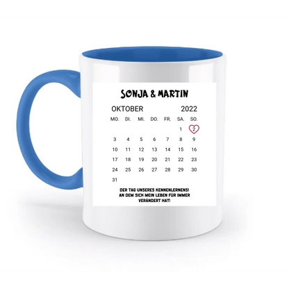 KALENDER-MOTIV mit Datum & Wunschtext • zweifarbige Tasse • Exklusivdesign • personalisiert