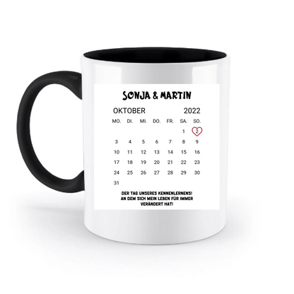KALENDER-MOTIV mit Datum & Wunschtext • zweifarbige Tasse • Exklusivdesign • personalisiert