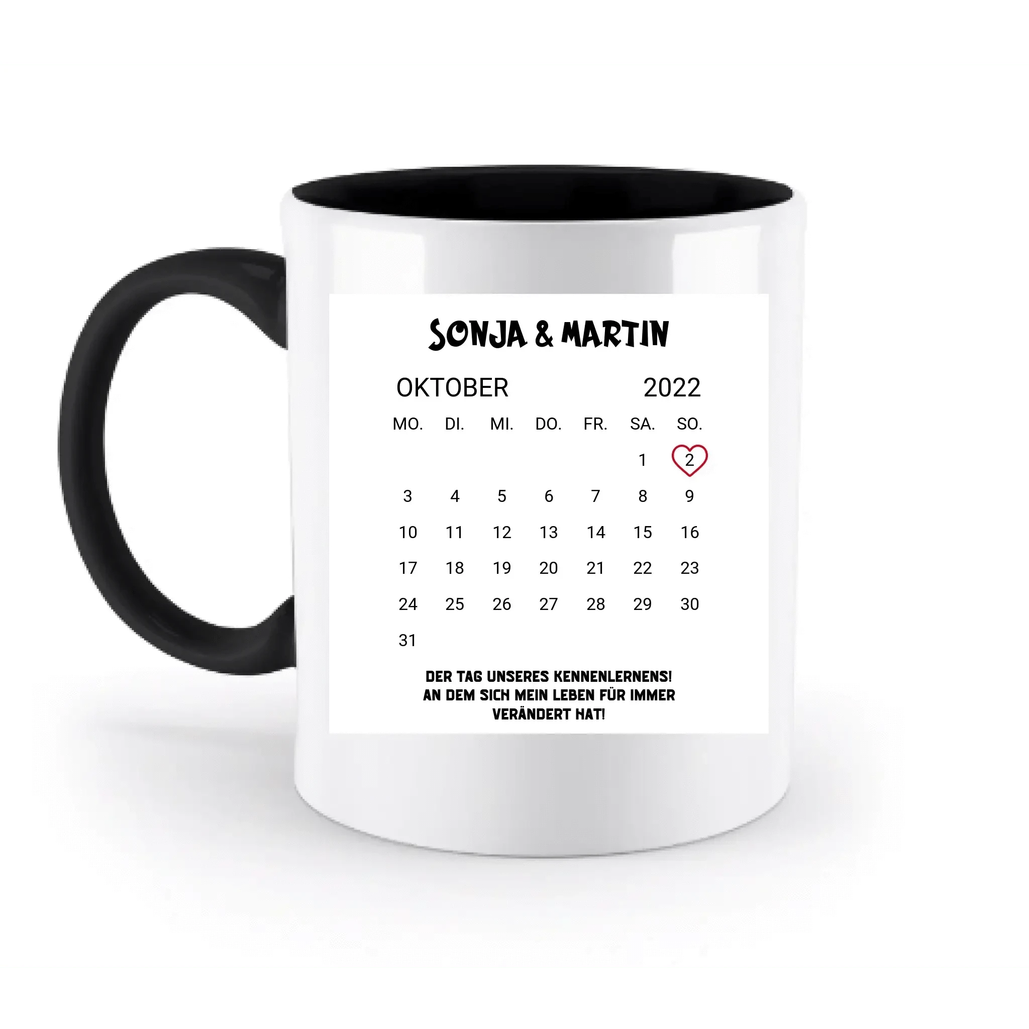 KALENDER-MOTIV mit Datum & Wunschtext • zweifarbige Tasse • Exklusivdesign • personalisiert