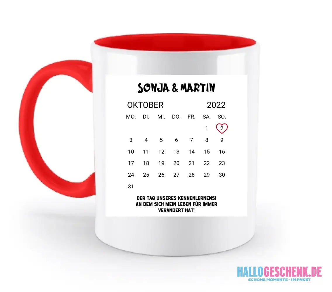 KALENDER-MOTIV mit Datum & Wunschtext • zweifarbige Tasse • Exklusivdesign • personalisiert - zweifarbige Tasse